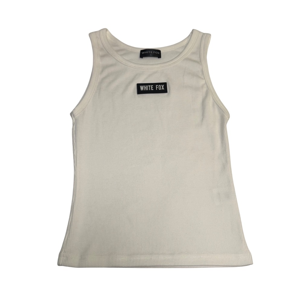 White Fox Boutique Ribbed Tank Top White Logo Patch Sleeveless Small